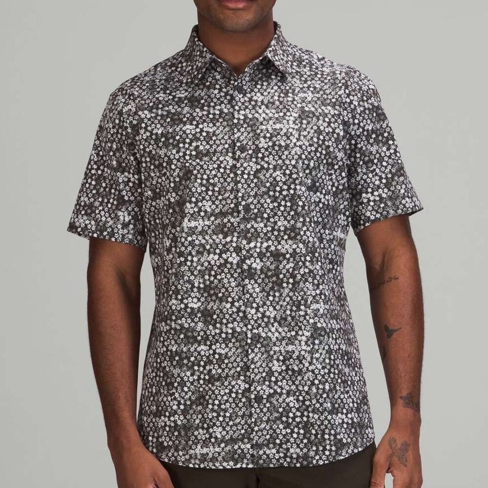 Lululemon Airing Easy Button Up Shirt Fleur Motion Grid Multi Size XL